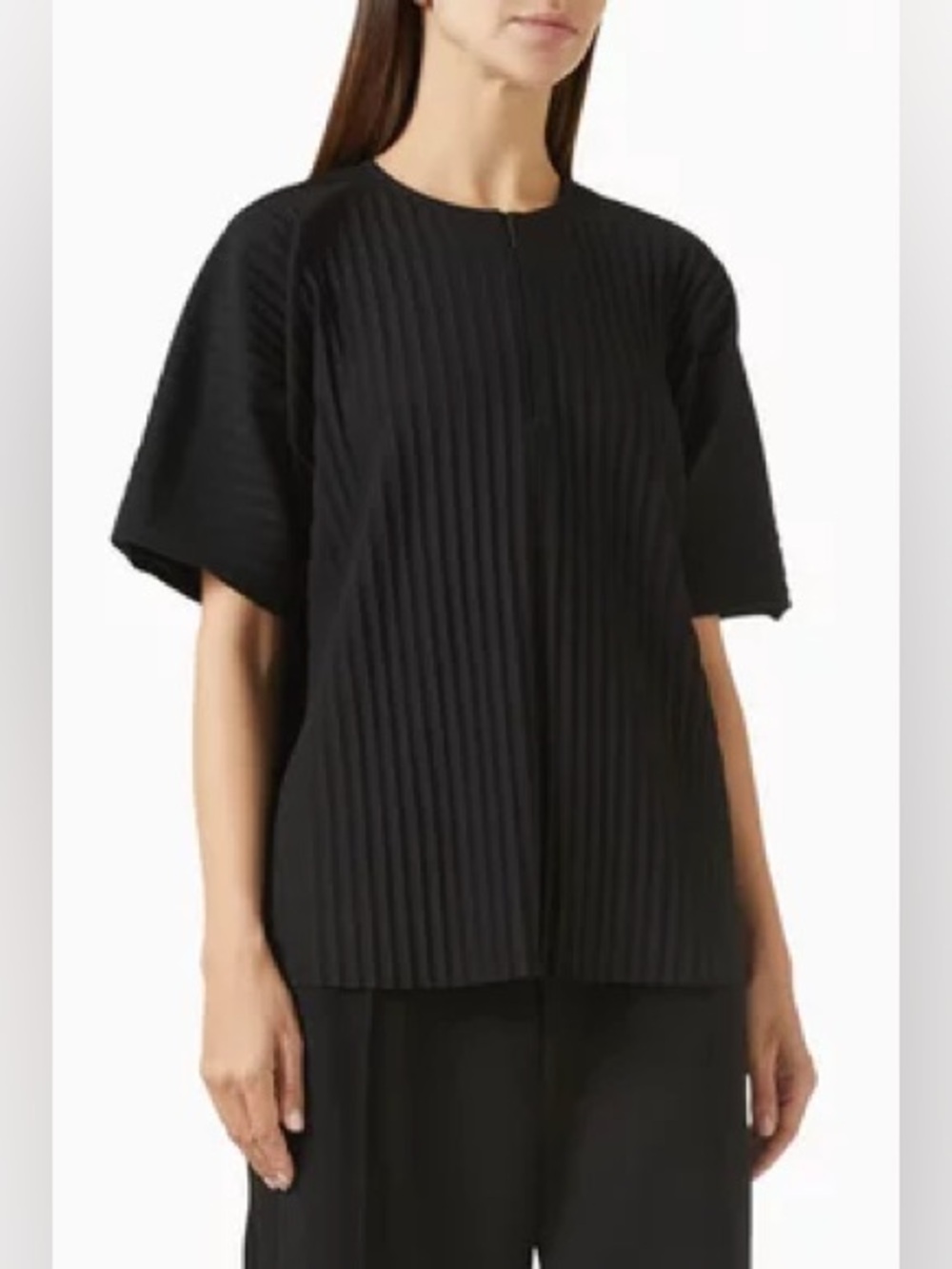 COS black ribbed plisse boxy short sleeve top size xs